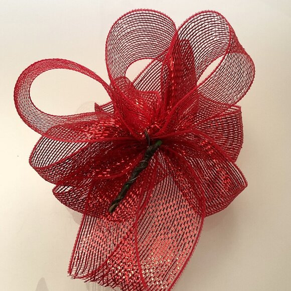 BIG RED BOW MESH METALLIC RIBBON WREATH CRAFTS DIY GIFTS - Picture 6 of 8